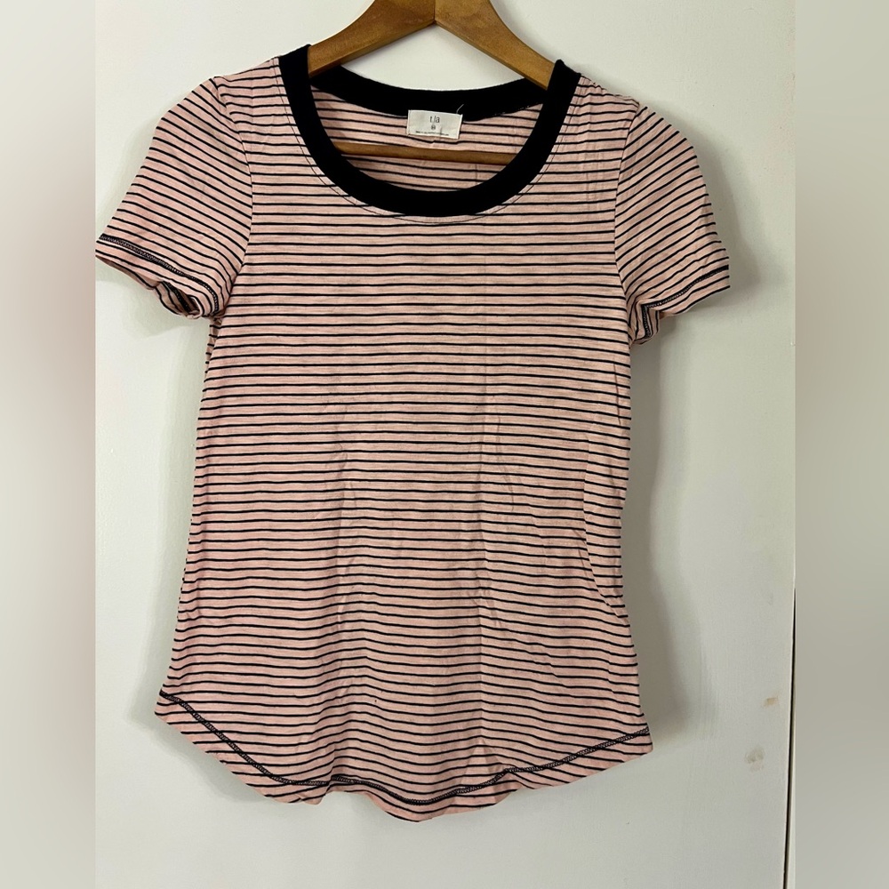Anthropology T.La Blush and NavyStriped Short Sleeve Tee